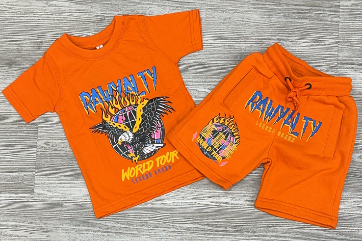 Rawyalty-eagle puff short set(orange)(kids)