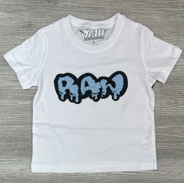 Rawyalty- drippy raw chenille patch ss tee (lt blue/white) (kids)