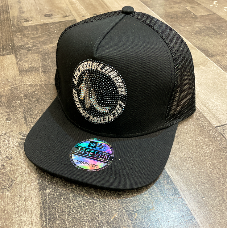 Locked Loaded- rhinestone banana clip flatbill snapback