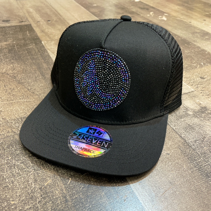 Locked Loaded- rhinestone banana clip flatbill snapback