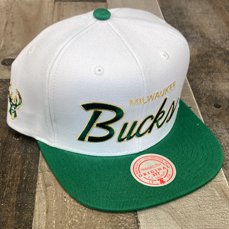 Mitchell & Ness- nba heritage script white snapback Bucks