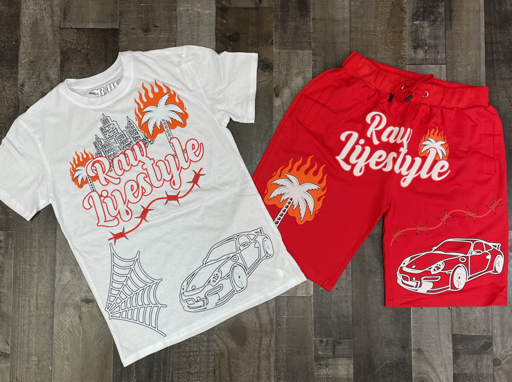 Rawyalty - raw lifestyle short set (white/red)