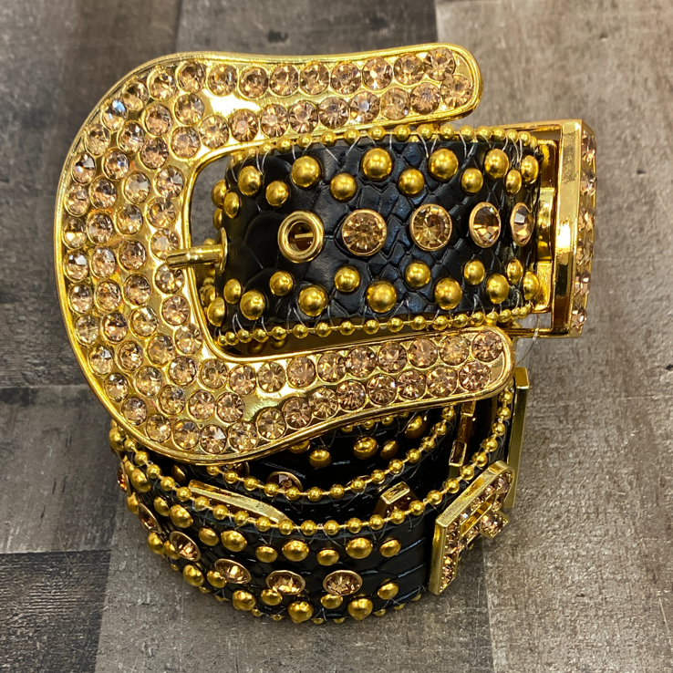 Rawyalty- raw studded belt (black/gold)