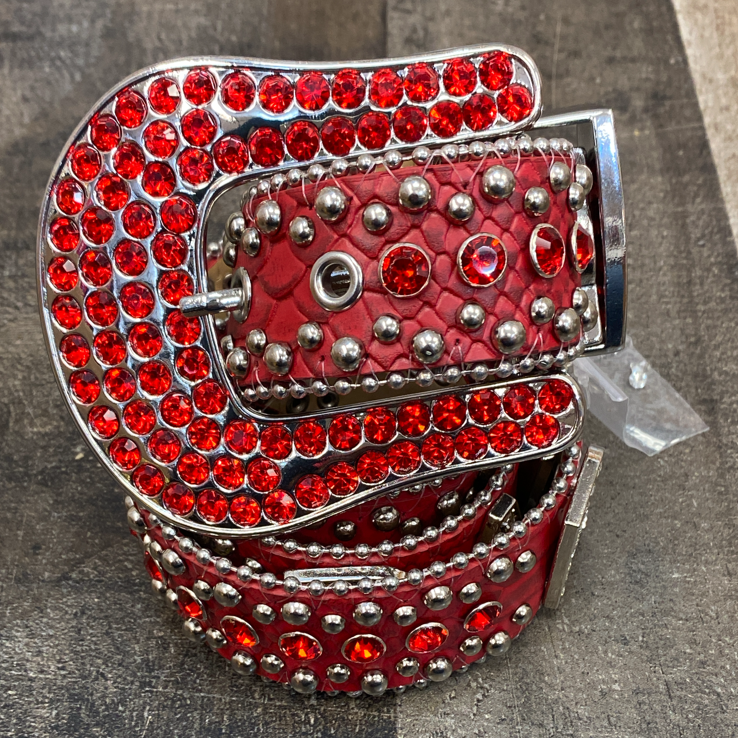 Rawyalty- raw studded belt (red/silver)