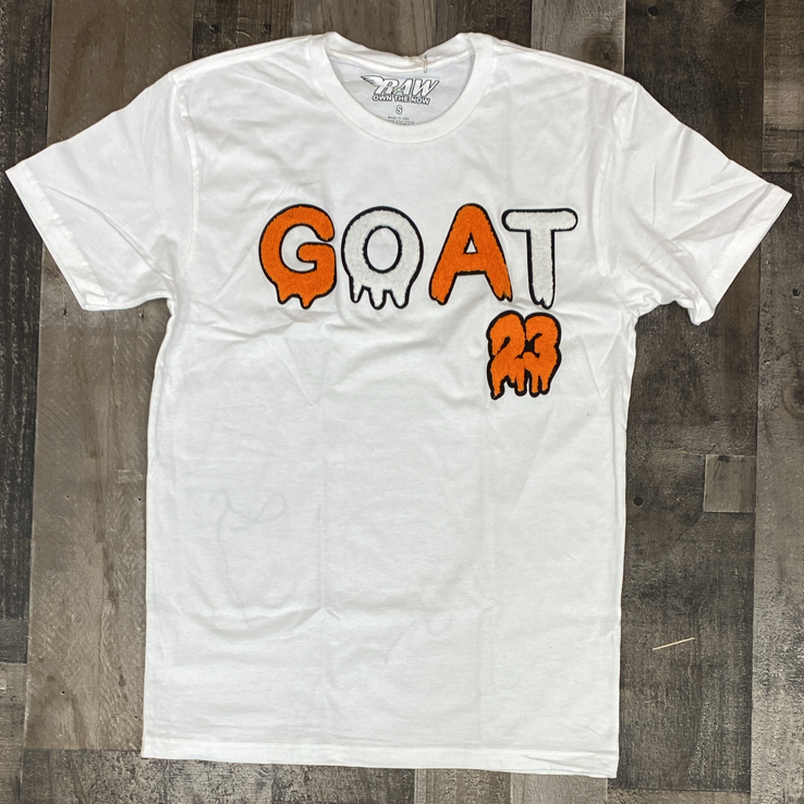 Rawyalty- goat 23 chenille patch ss tee (white/orange)