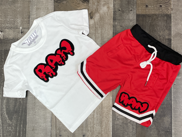 Rawyalty- drippy raw short set (white/red) (kids)