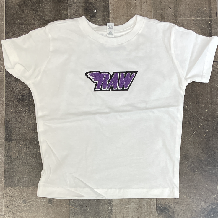 Rawyalty- raw chenille patch ss tee (white/purple) (kids)